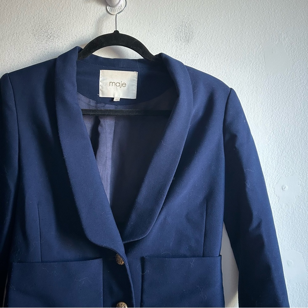 Maje Sz S (36) Navy Tailored Gold Button Elegant Blazer - Picture 5 of 15